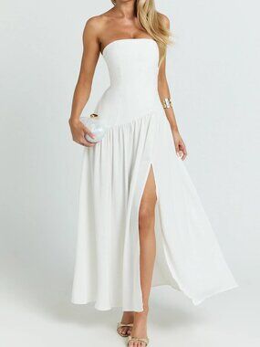 NEW Nadiane Strapless Asymmetric Drop Waist Split Midi Maxi Dress SOLD OUT ONLIN